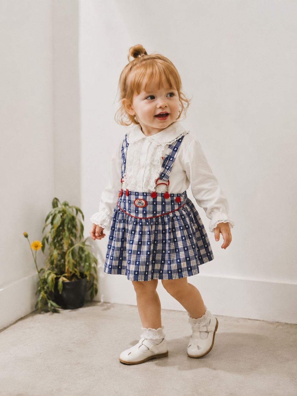 Vintage OshKosh B'Gosh USA Patriotic Plaid Star Jumper Suspender Dress 18M